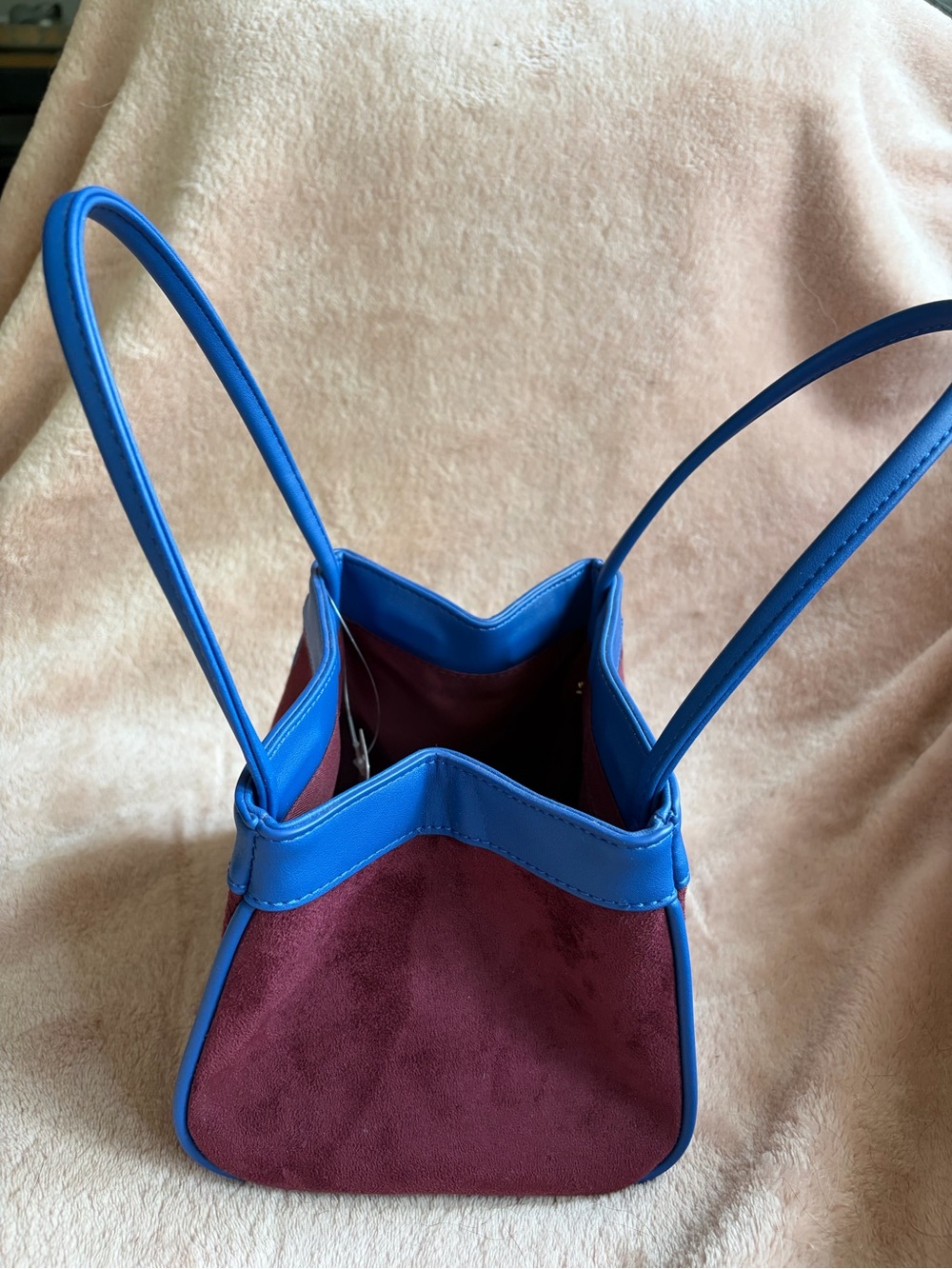 Anthropologie Blue Trim Burgundy Suede Handbag - Picture 7 of 9
